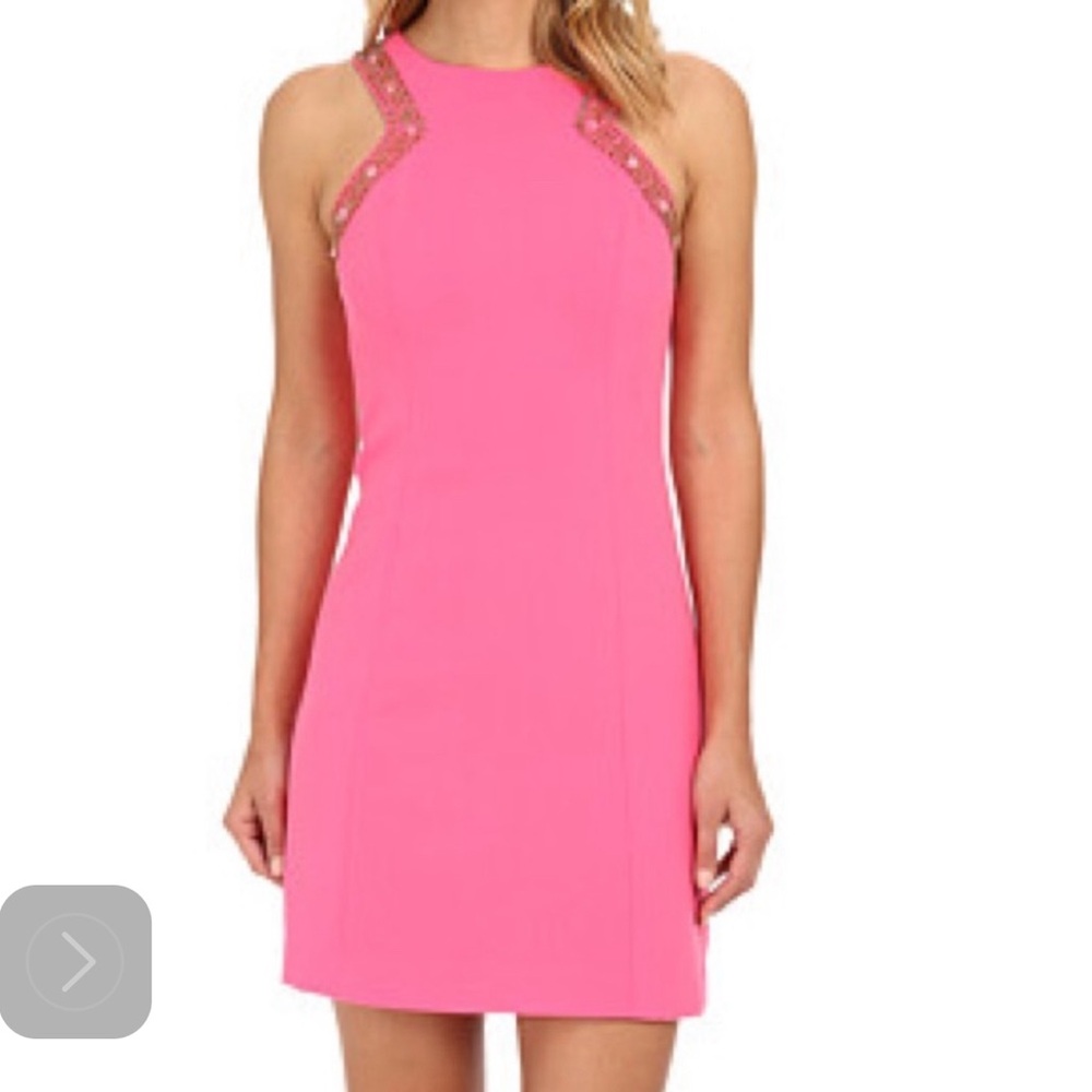Lilly Pulitzer Largo lined sleeveless sheath, style 13318 hot pink, beaded, sz 6